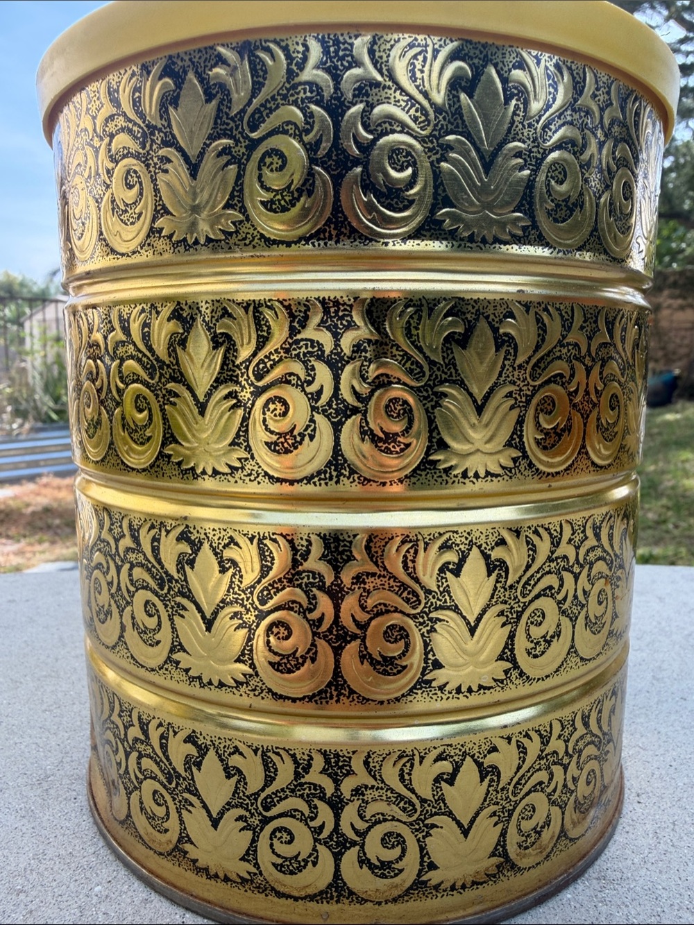 Ornate Gold Decorative Tin Canister